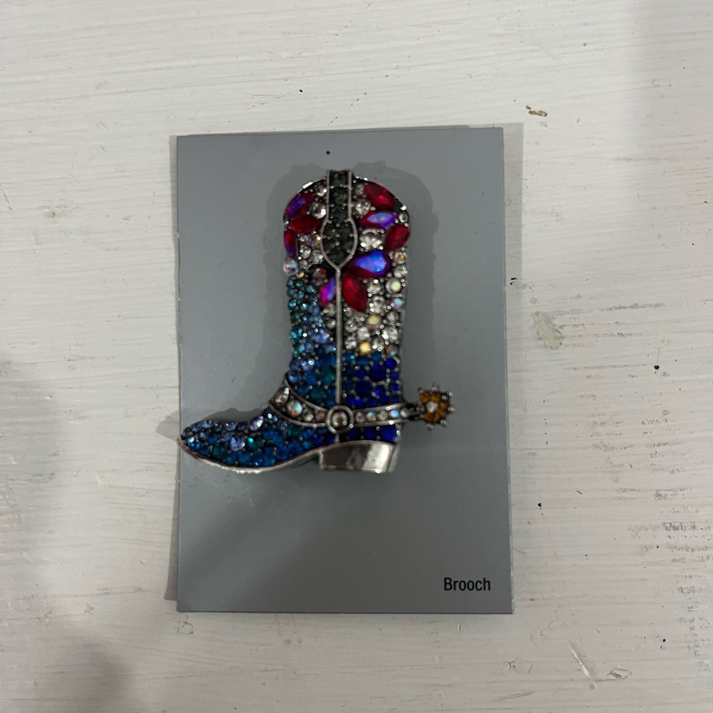 Colorful Rhinestone Cowboy Boot Brooch